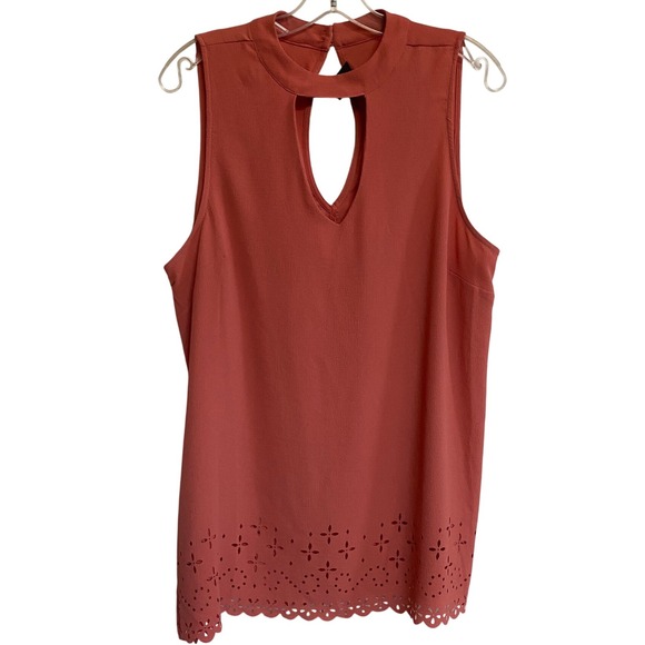 Bobeau‎ High Neck Tank Coral Rose Scallop Hem - L EUC - Picture 1 of 9